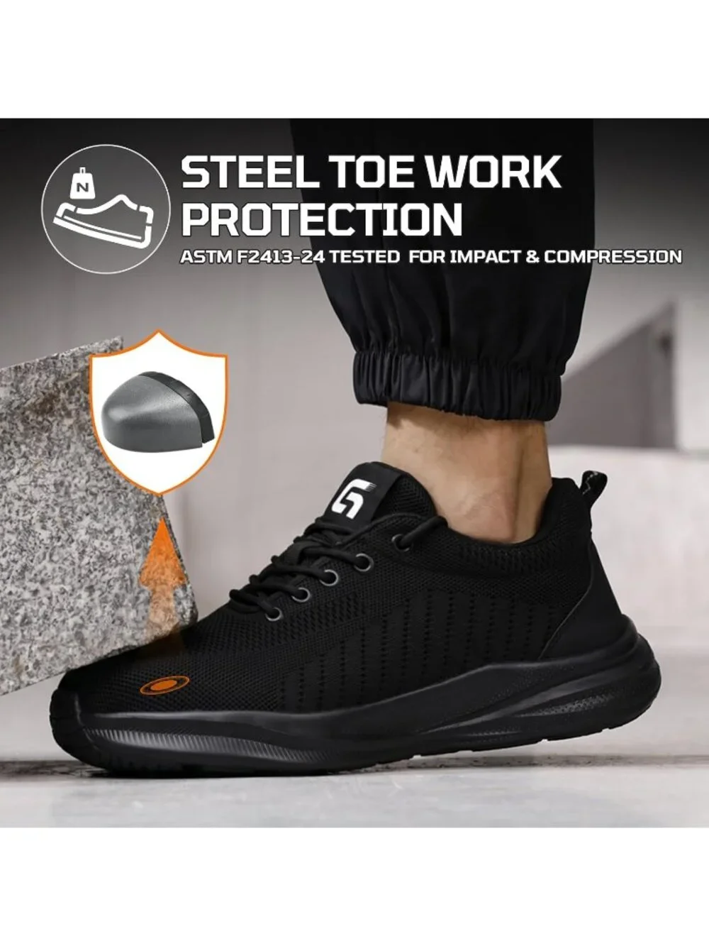 Mens Black Resistant Midsole Shoes Low Top Steel Toe Non Slip Hiking Boot